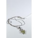 925 silver, diamond & green stone pendant & chain, pendant length including bale 25mm, chain circumf
