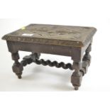 C19th oak refectory style small stool 30cm x20cm x H19cm