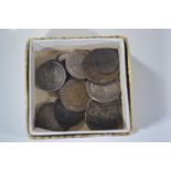 Small box of mixed coins including Charles I sixpence Victoria Diamond jubilee silver medallion 1897
