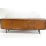 Mid Century Scandart sideboard in elm. 4 drawers & 3 cupboards. L222cm D46cm H73cm