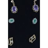 Three pairs of stone set earrings, gross weight 3.2 grams