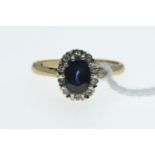 9ct gold, sapphire & diamond cluster ring, size M, 2.4 grams