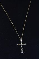 9ct gold & diamond cross pendant & chain, pendant length 32mm, chain circumference 510mm, gross weig