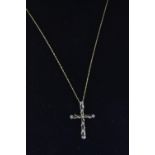 9ct gold & diamond cross pendant & chain, pendant length 32mm, chain circumference 510mm, gross weig