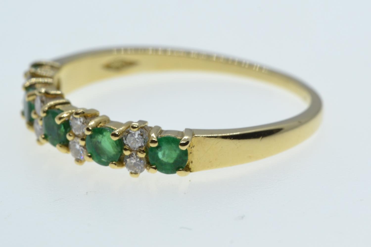 18ct gold, emerald & diamond half hoop ring, size P, 2.34 grams  - Image 2 of 3