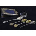 Four tea/coffee spoons & a napkin ring with inscription 'Jane', various maker's, gross weight 74 gra