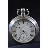 Silver pear cased open faced fusee pocket watch with subsidiary seconds, hallmarked Charles Horner 1