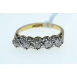 18ct gold, platinum & diamond five stone ring, size N1/2, 3.82 grams