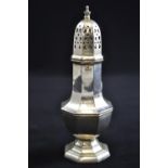 Silver sugar caster, maker Walker & Hall, Sheffield 1930, height 18.5cm, 142.83 grams