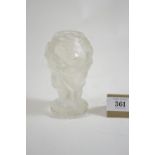 Czechoslovakian Lalique style frosted glass vase, moulded with nude ladies, 12.5cm high