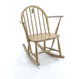 Ercol Windsor beech & elm child's rocking chair. Seat H37cm w40cm overall H72cm