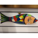 Abstract fish, written verso Atelier, Albino D'obidos Marina Portugal 46 length 16cm height