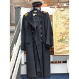 Vintage double breasted naval overcoat with epaulettes and brass buttons & hat