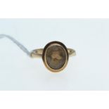 9ct gold & brown stone ring, size O, 3.29 grams