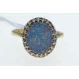18ct gold, opal doublet & diamond cluster ring, size O, 4.83 grams