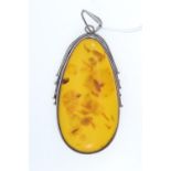 Large silver & amber pendant, length including bale 87mm, 30 grams