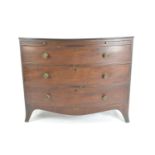 Georgian mahogany bow fronted 3 drawer chest, with pull out edge. W108cm D57cm H89cm
