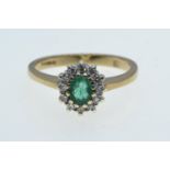 9ct gold, emerald & diamond cluster ring, size K1/2, 2.73 grams