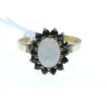9ct gold, opal & sapphire cluster ring, size K, 2.59 grams