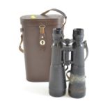 Pair of German Hensoldt Wetzlard Nacht Dialyt 8 x 56 binoculars, in leather case. Lenses clear and i