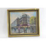 Oil on canvas of a Parisian style street scene. 73cm x 63cm (inclusive of frame) Signed lower right