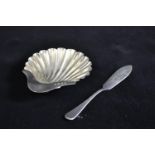 Matched silver scallop-shaped butter dish & knife, Birmingham & Sheffield 1921 & 1919 respectively,