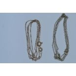 Two 9ct gold neck chains, circumference 425mm & 495mm respectively, gross weight 2.08 grams