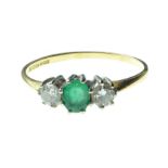 18ct gold, emerald & diamond ring, size O1/2, 2 grams