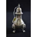 Silver three piece large cruet set, maker PP LTD, Birmingham 1967, comprising pepperette, mustard, s