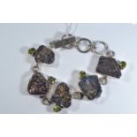 Silver & stone set bracelet, length 200mm, 66.7 grams