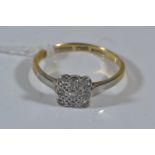 18ct gold & diamond square cluster ring, size L 1/2, 2.26 grams