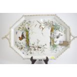 Limoges porcelain tray, late 19th/early 20th century, painted with various birds midst foliage, mark