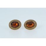 9ct gold & amber earrings, length 8mm, gross weight 0.72 gram