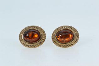 9ct gold & amber earrings, length 8mm, gross weight 0.72 gram 