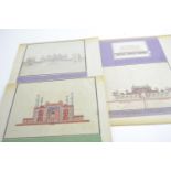 C1800s Indian, company style pen and ink artworks. Comprising of architectural paintings of the Indi