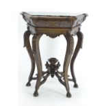 Oak carved marble topped gallery side table. w81cm d40cm h91cm