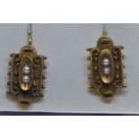 Pair of yellow metal & seed pearl earrings, tests positive for 9ct gold