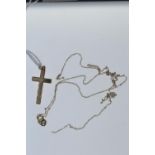 9ct gold cross pendant, 1.2 gram & 9ct gold broken chain, 0.8 gram