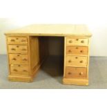 Early C20 pine partners desk. With 8 drawers to each side, and side cabinet. w121cm L152cm h76cm