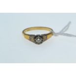 18ct gold ring set with 0.10 carat solitaire diamond, size L, 3.4 grams