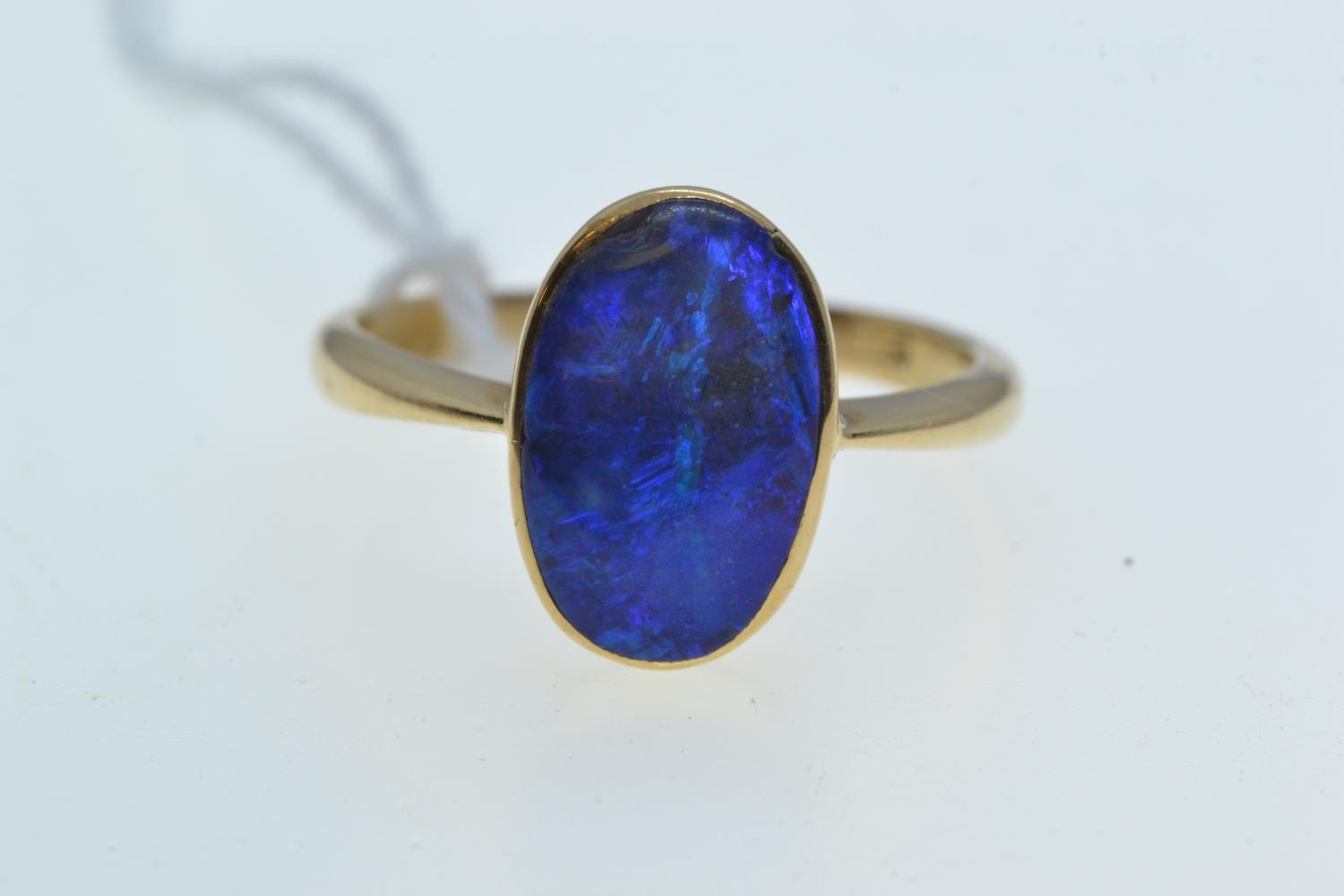 Gold & black opal doublet ring, gold mark rubbed but tests positive for 18ct gold, size Q, 3.73 gram