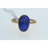 Gold & black opal doublet ring, gold mark rubbed but tests positive for 18ct gold, size Q, 3.73 gram