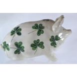 Small Wemyss Ware Shamrock pattern pig, by Robert Heron & Son, impressed marks, 16cm long, with rest