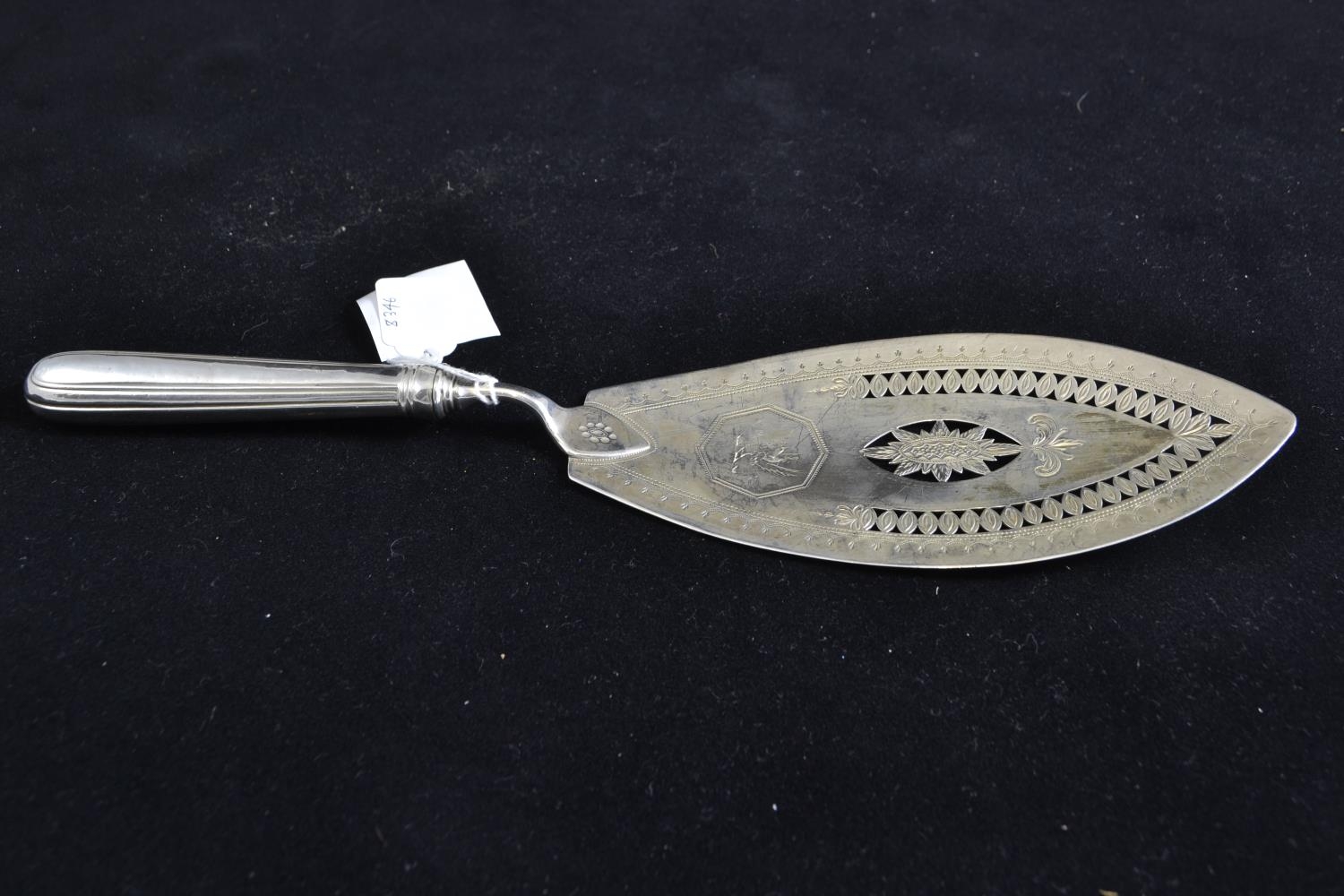 George III silver pierced fish slice, maker Henry Chawner, London 1789, length 33cm, 172 grams 