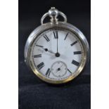 Silver cased open faced pocket watch with subsidiary seconds, hallmarked Birmingham 1886/7, key wind