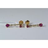 Pair of 18ct gold, diamond & red stone earrings, length 24mm, gross weight 4.13 grams