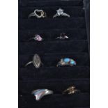 Ten silver rings, some gem set, gross weight 22.06 grams, sizes L-Q