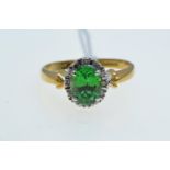 18ct gold, green garnet & diamond cluster ring, size N, 3.84 grams