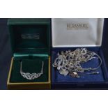 Silver jewellery, including diamond set bangle, Celtic design necklace, marcasite & cultured pearl b