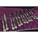 Set of six Victorian silver fruit forks & knives, maker MH & Co, Sheffield 1860-61, loaded handles,